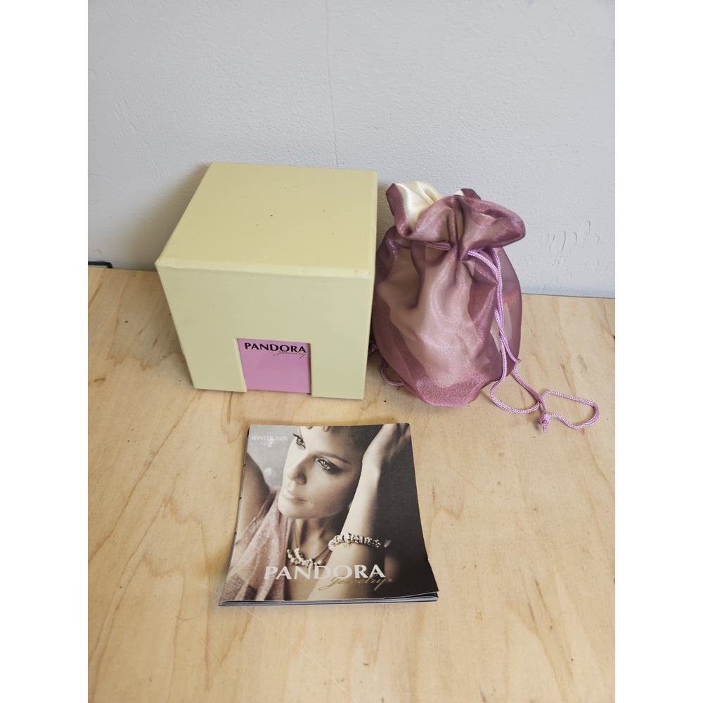 Vintage Pandora Jewelry Gift Box Pink Green Pouch Winter 2006 Catalog Empty